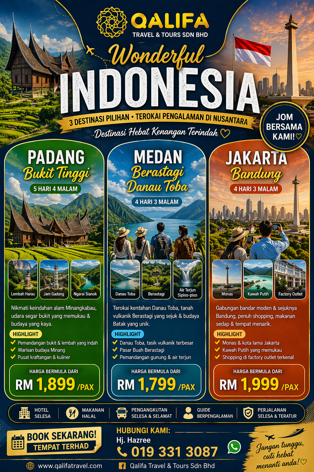 Poster Wonderful Indonesia dengan destinasi Padang, Medan dan Jakarta